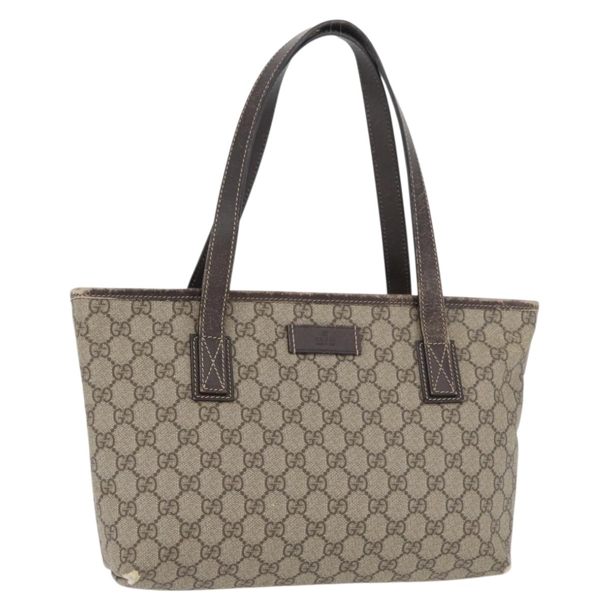GUCCI GG Supreme Tote Bag PVC Beige Silver 211138 Auth 176269