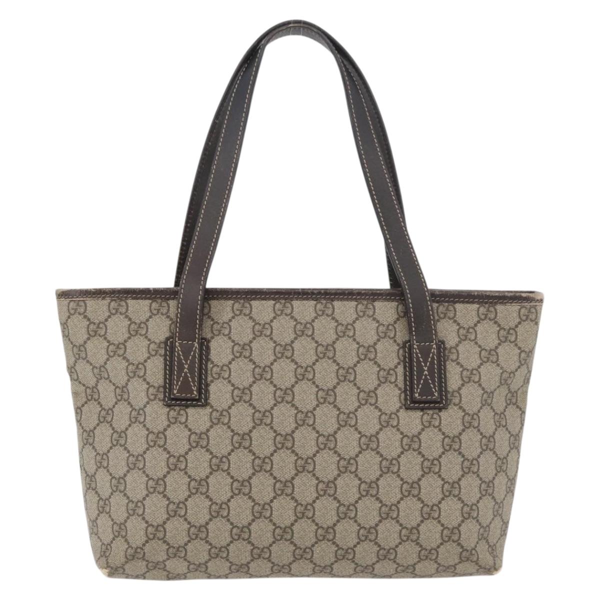 GUCCI GG Supreme Tote Bag PVC Beige Silver 211138 Auth 176269