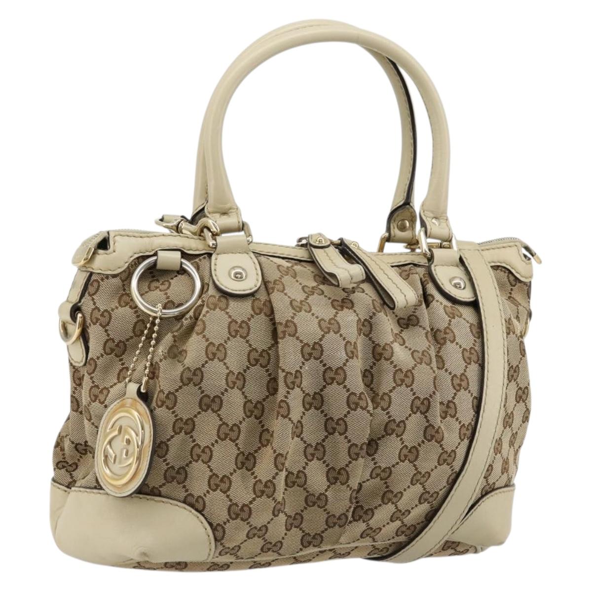 GUCCI GG Canvas Hand Bag 2way Beige Gold 247902 Auth 176270