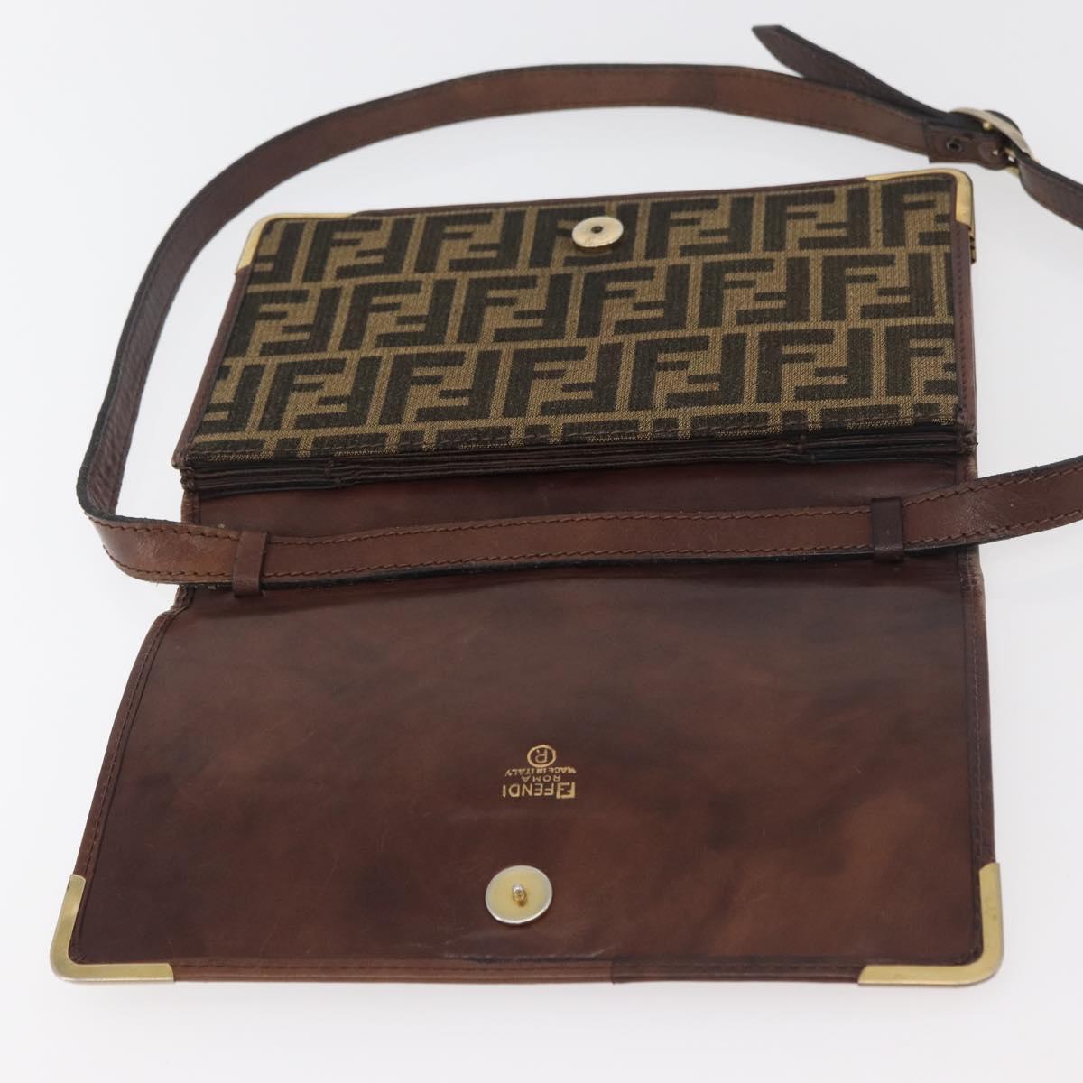 FENDI Zucca Canvas Shoulder Bag Black Brown Auth 176273