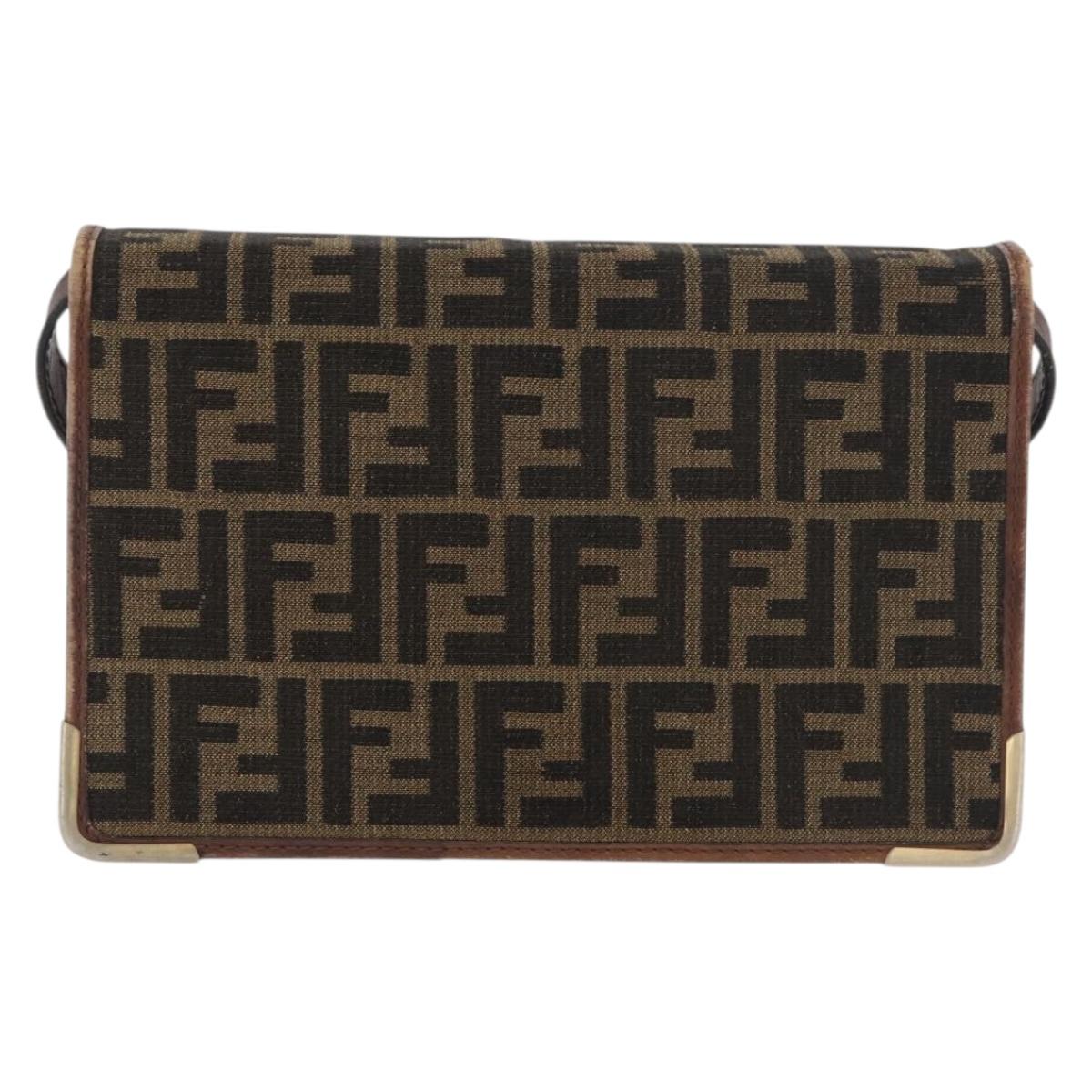FENDI Zucca Canvas Shoulder Bag Black Brown Auth 176273