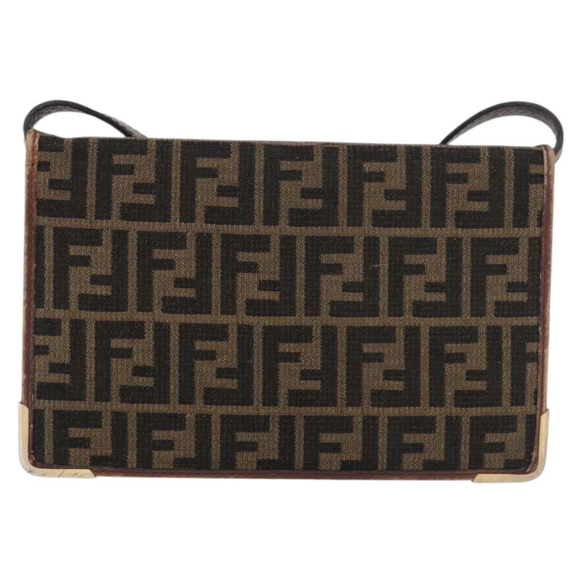 FENDI Zucca Canvas Shoulder Bag Black Brown Auth 176273