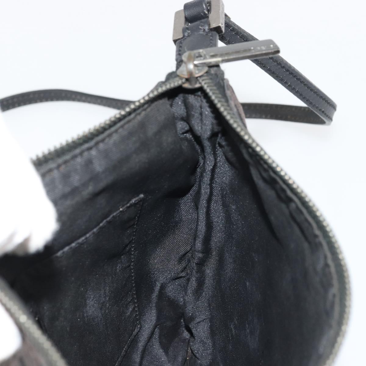 FENDI Zucchino Canvas Shoulder Bag Silver Black Auth 176275
