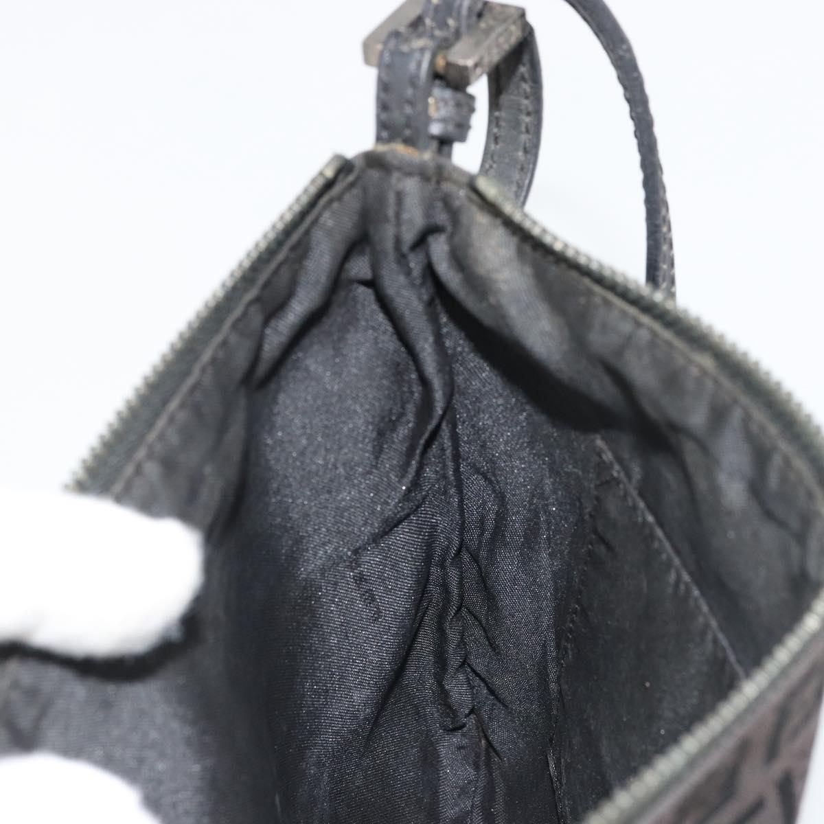 FENDI Zucchino Canvas Shoulder Bag Silver Black Auth 176275