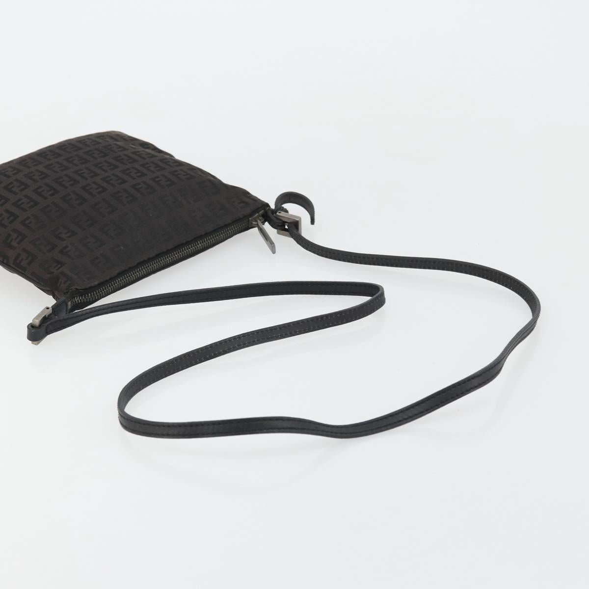 FENDI Zucchino Canvas Shoulder Bag Silver Black Auth 176275