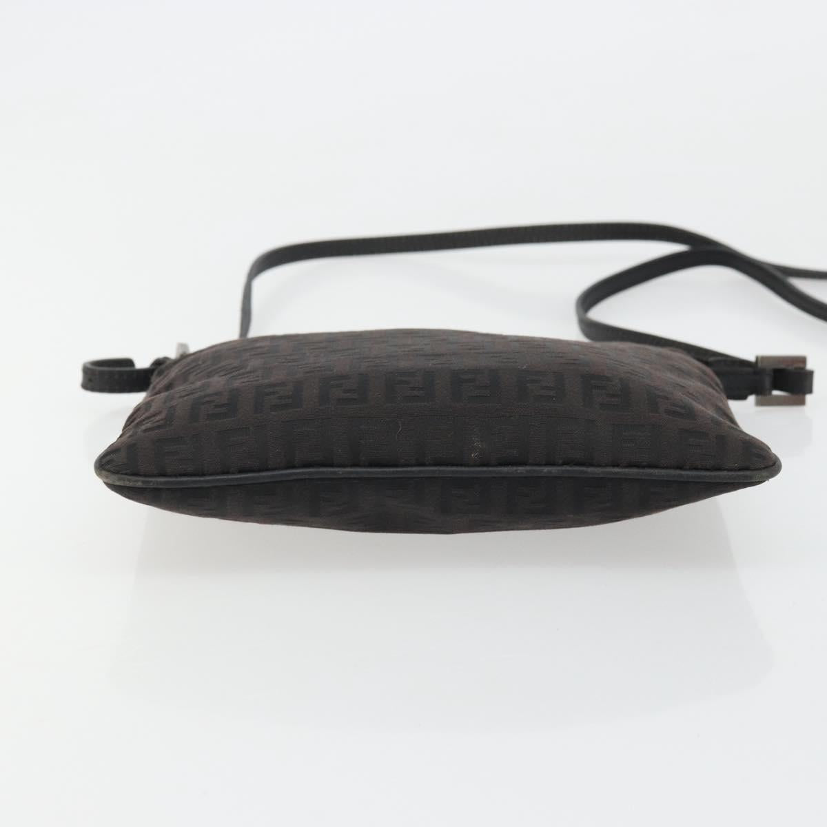 FENDI Zucchino Canvas Shoulder Bag Silver Black Auth 176275