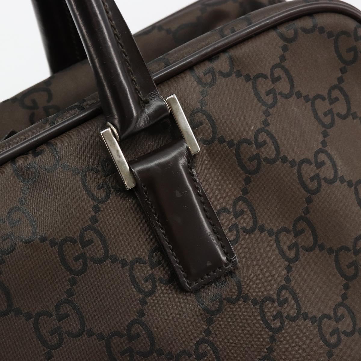 GUCCI GG Canvas Hand Bag Nylon Brown Silver 012 0355 Auth 176286A