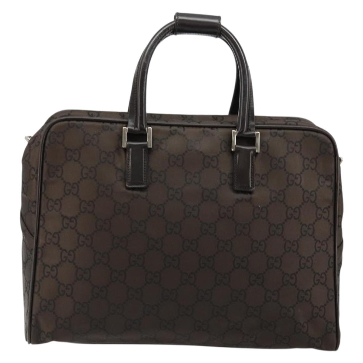 GUCCI GG Canvas Hand Bag Nylon Brown Silver 012 0355 Auth 176286A