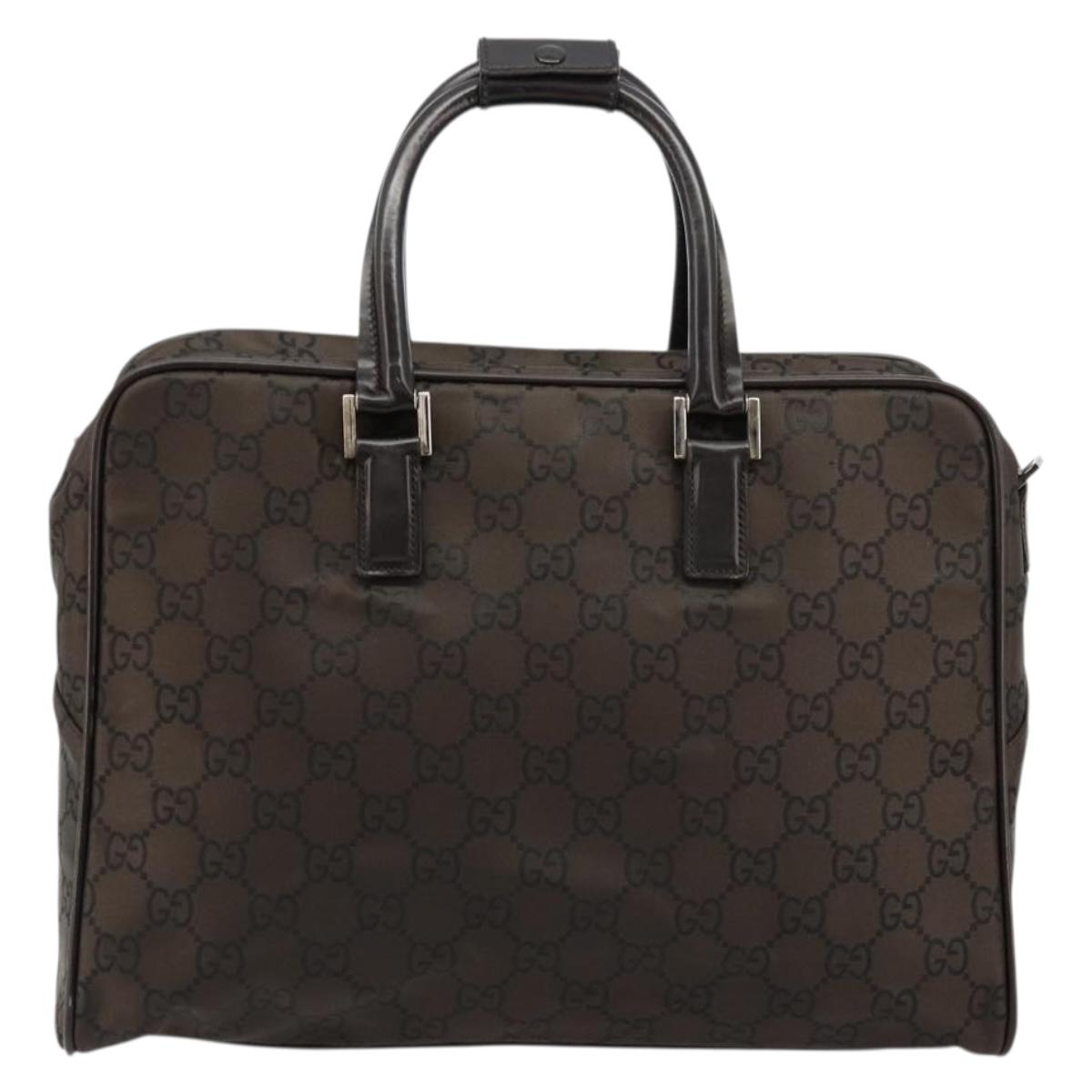 GUCCI GG Canvas Hand Bag Nylon Brown Silver 012 0355 Auth 176286A