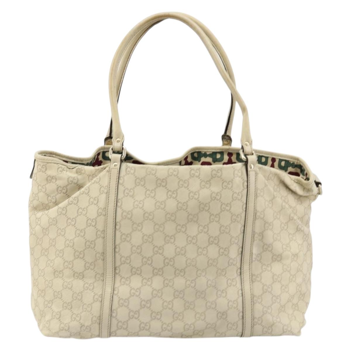 GUCCI GG Canvas Guccissima Tote Bag Leather Ivory Gold 197954 Auth 176287