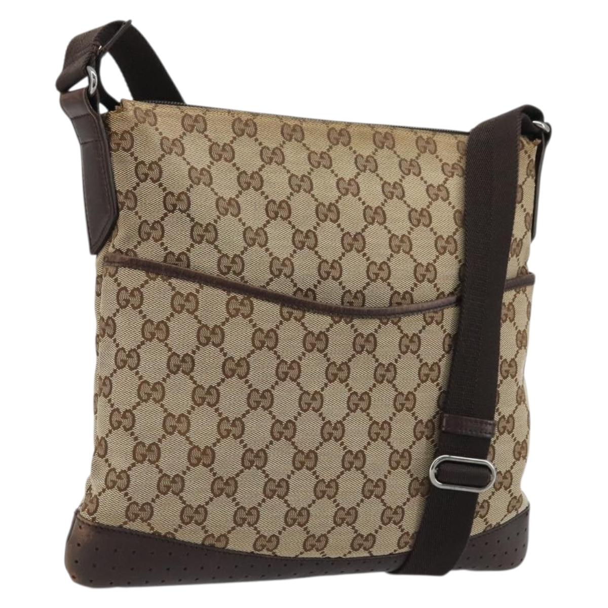 GUCCI GG Canvas Shoulder Bag Beige Silver 145857 Auth 176293