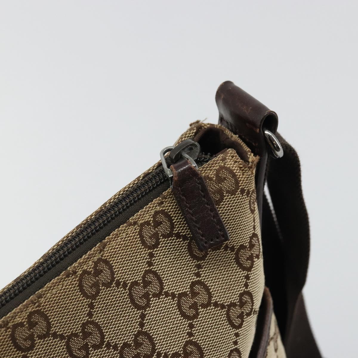 GUCCI GG Canvas Shoulder Bag Beige Silver 145857 Auth 176293