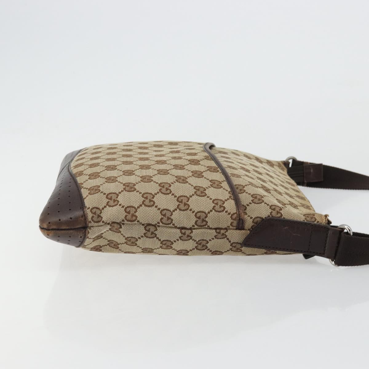 GUCCI GG Canvas Shoulder Bag Beige Silver 145857 Auth 176293