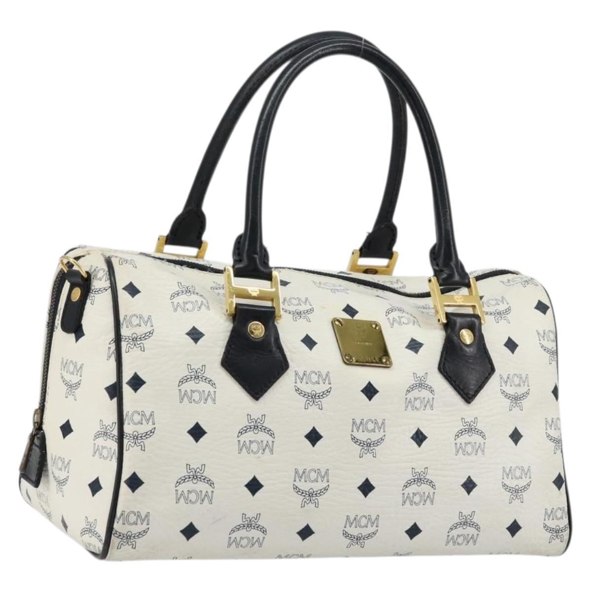 MCM Vicetos Logogram Hand Bag PVC Leather White Gold Auth 176296