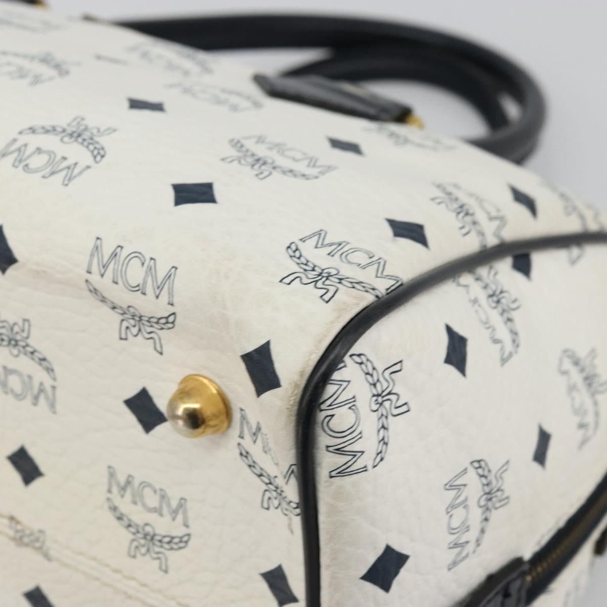 MCM Vicetos Logogram Hand Bag PVC Leather White Gold Auth 176296