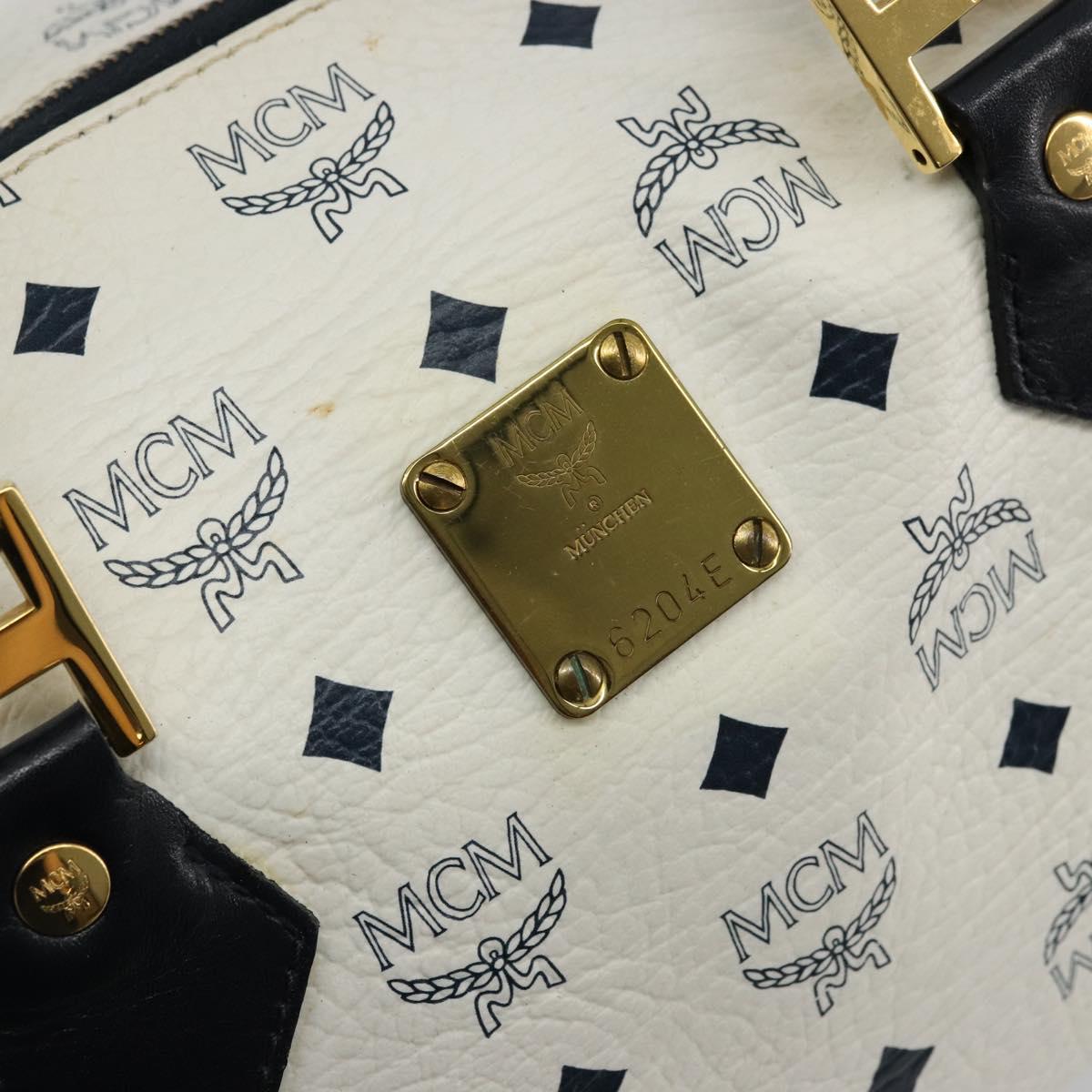 MCM Vicetos Logogram Hand Bag PVC Leather White Gold Auth 176296