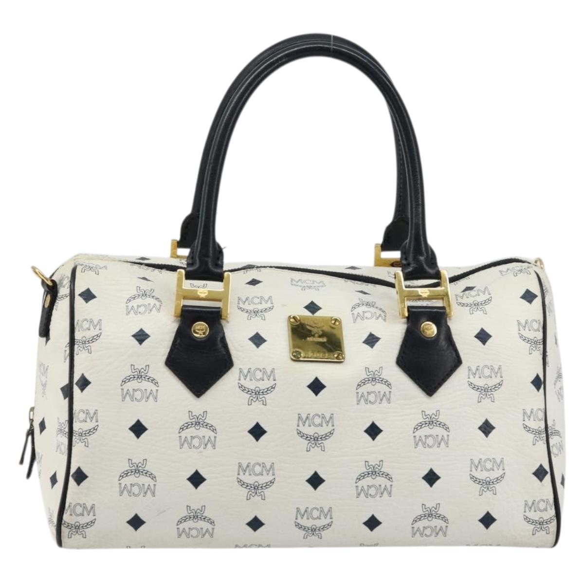 MCM Vicetos Logogram Hand Bag PVC Leather White Gold Auth 176296