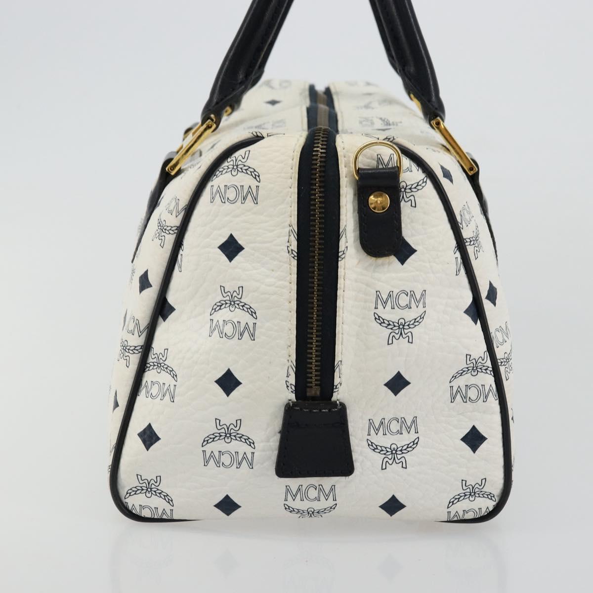 MCM Vicetos Logogram Hand Bag PVC Leather White Gold Auth 176296