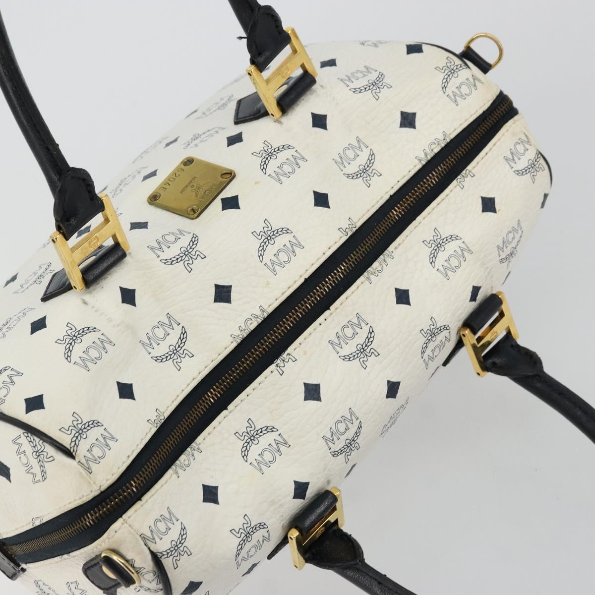 MCM Vicetos Logogram Hand Bag PVC Leather White Gold Auth 176296
