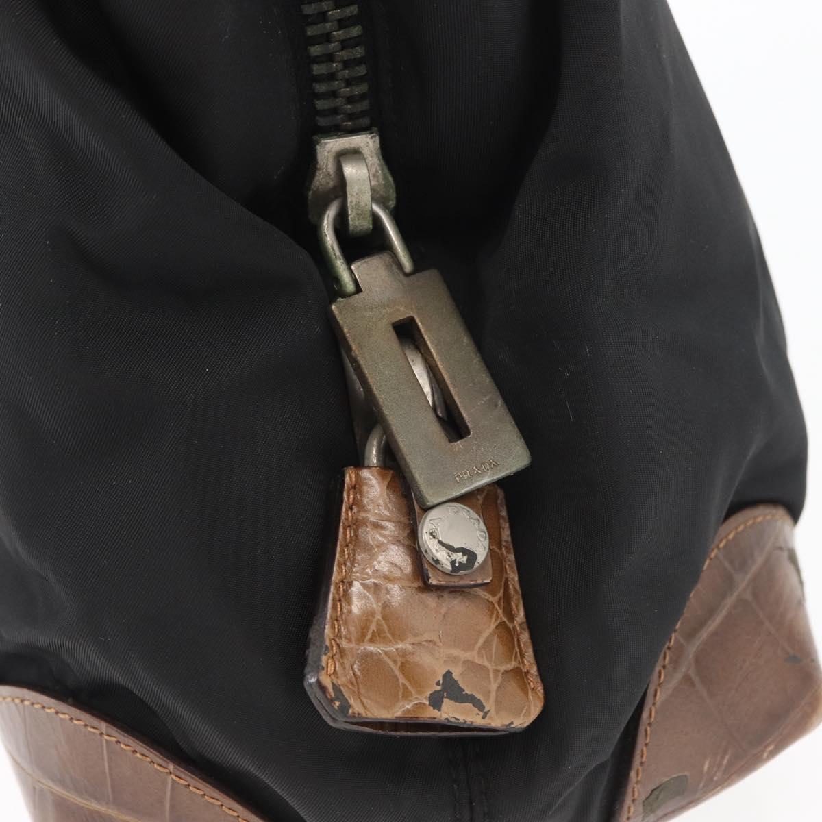 PRADA Tote Bag Nylon Black Silver Auth 176297
