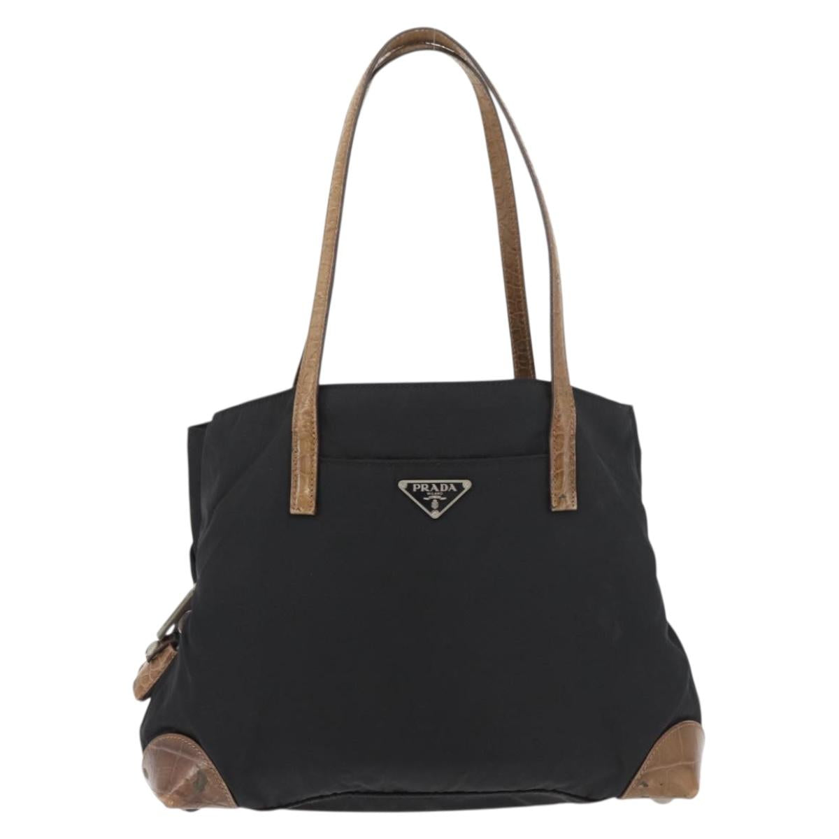 PRADA Tote Bag Nylon Black Silver Auth 176297