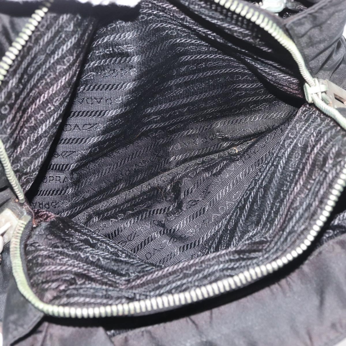 PRADA Tote Bag Nylon Black Silver Auth 176297