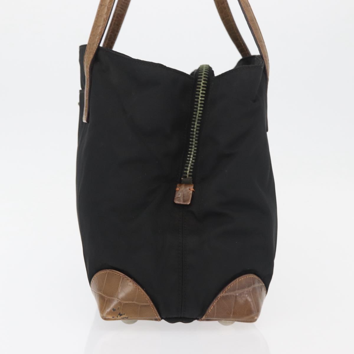 PRADA Tote Bag Nylon Black Silver Auth 176297