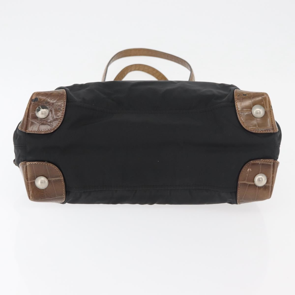 PRADA Tote Bag Nylon Black Silver Auth 176297