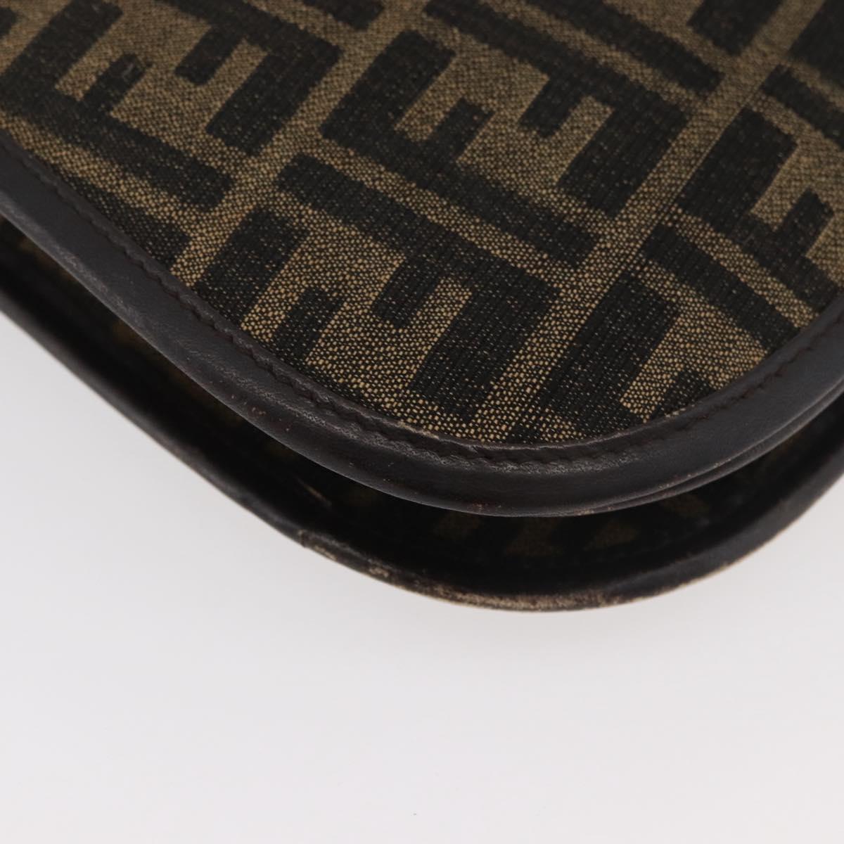 FENDI Zucca Canvas Shoulder Bag Black Brown Auth 176299