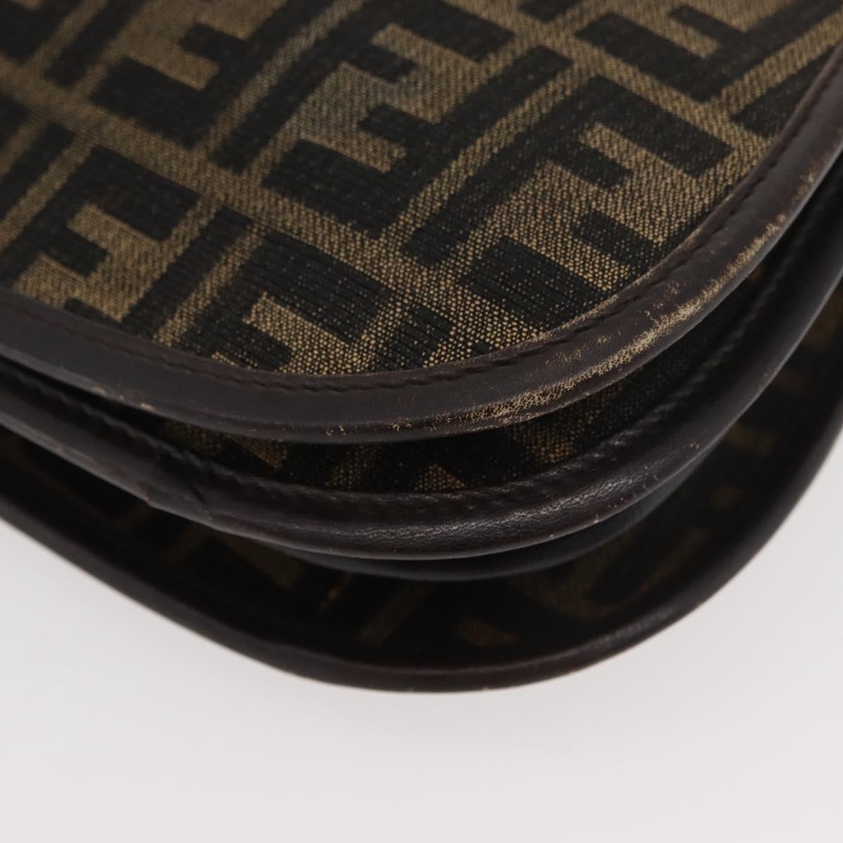 FENDI Zucca Canvas Shoulder Bag Black Brown Auth 176299