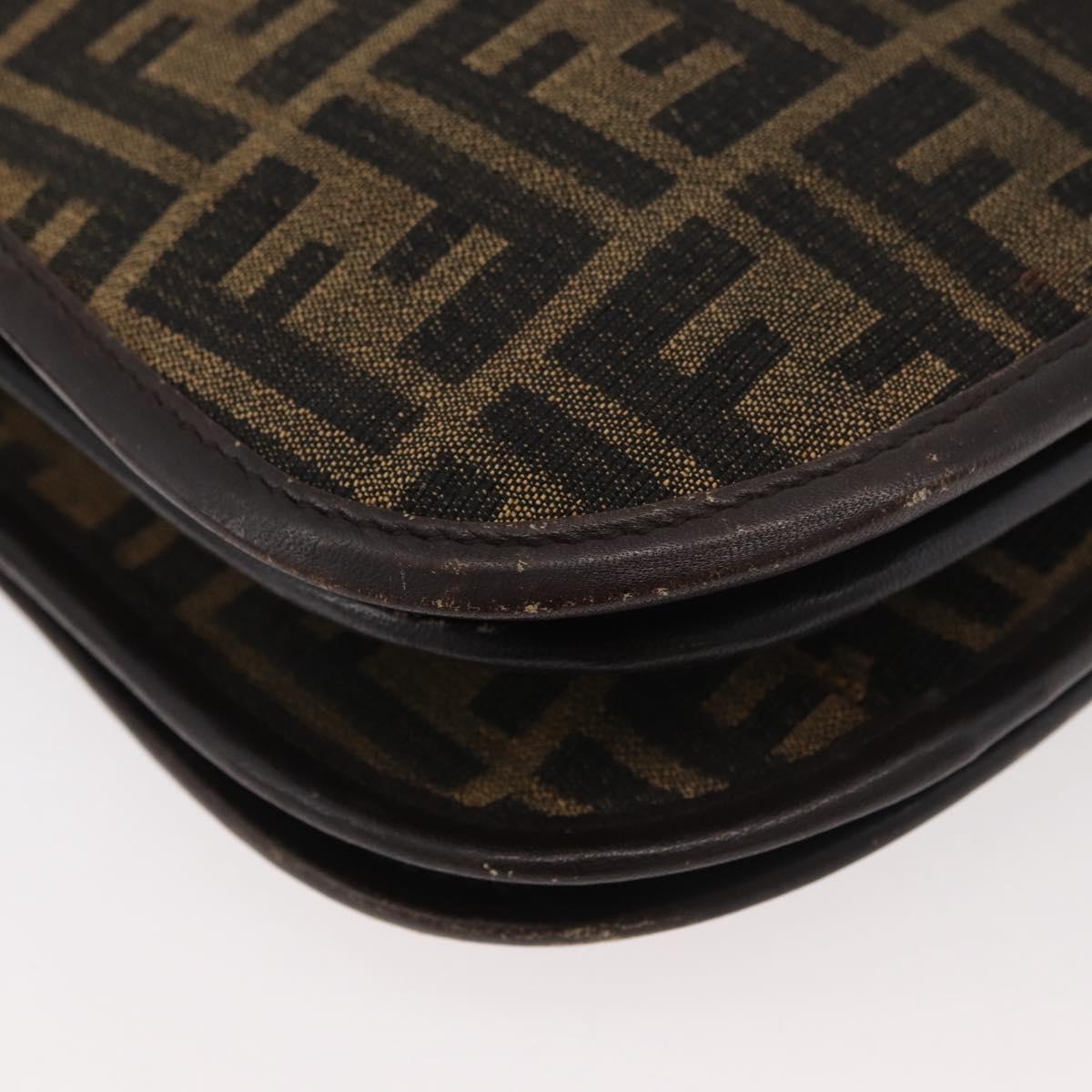 FENDI Zucca Canvas Shoulder Bag Black Brown Auth 176299