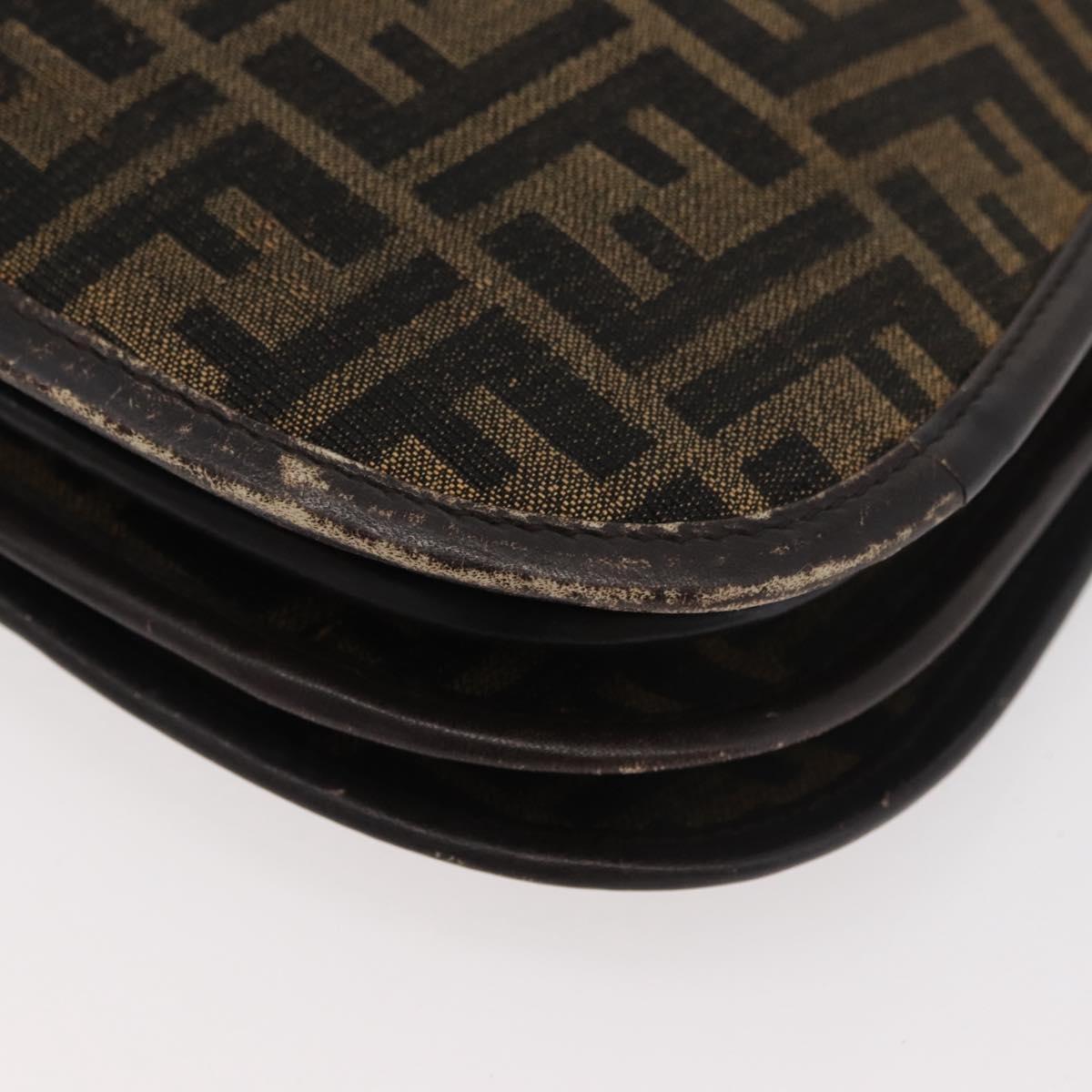FENDI Zucca Canvas Shoulder Bag Black Brown Auth 176299