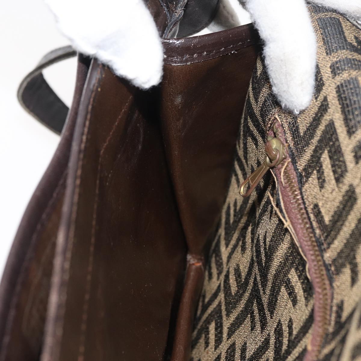 FENDI Zucca Canvas Shoulder Bag Black Brown Auth 176299