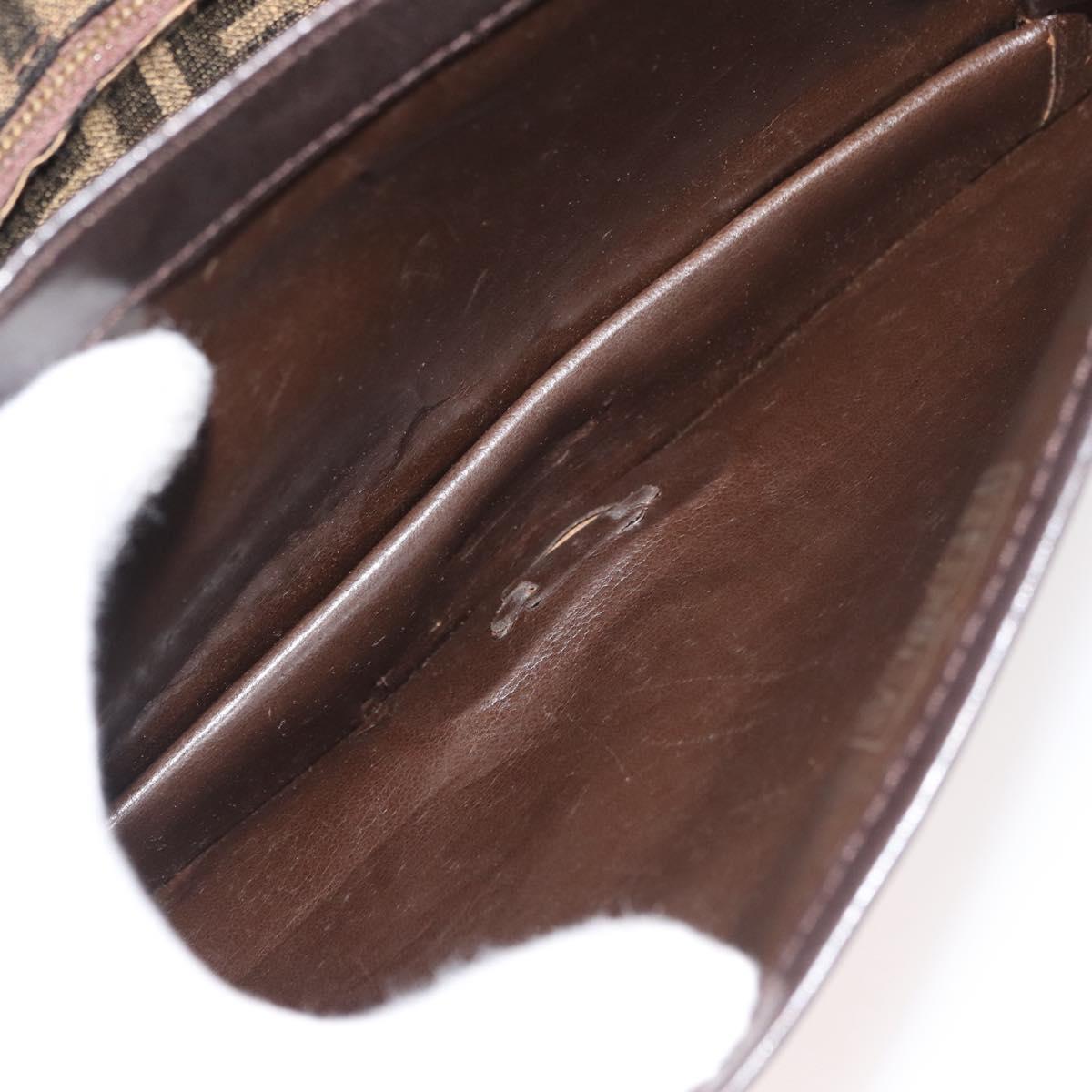 FENDI Zucca Canvas Shoulder Bag Black Brown Auth 176299