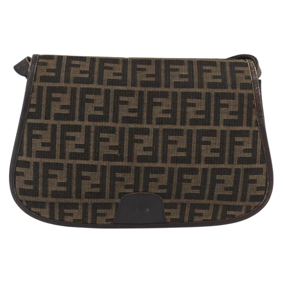 FENDI Zucca Canvas Shoulder Bag Black Brown Auth 176299