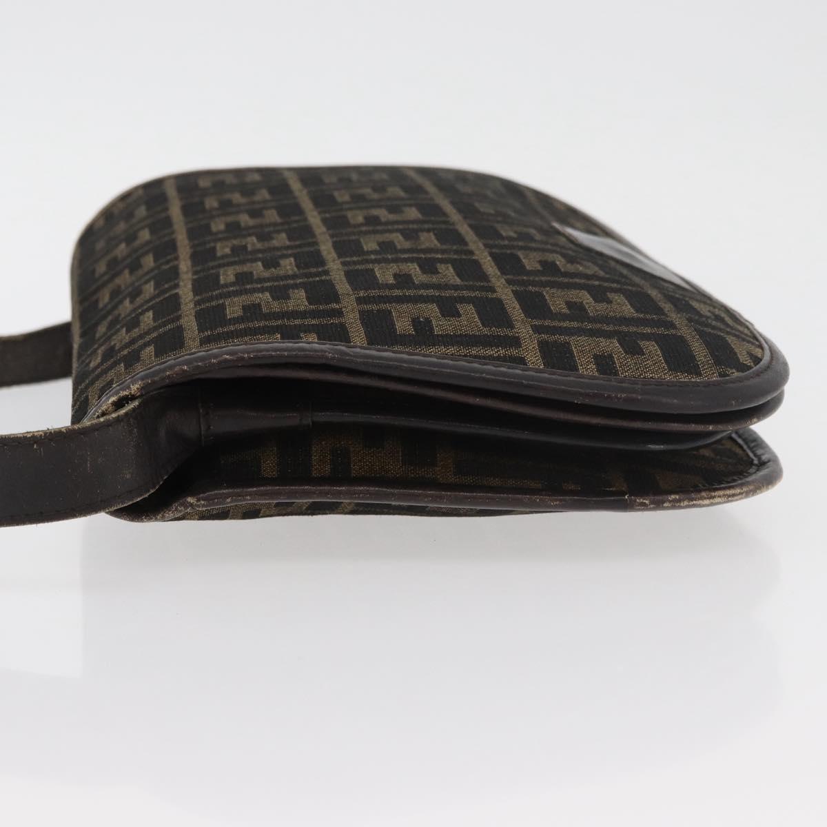 FENDI Zucca Canvas Shoulder Bag Black Brown Auth 176299