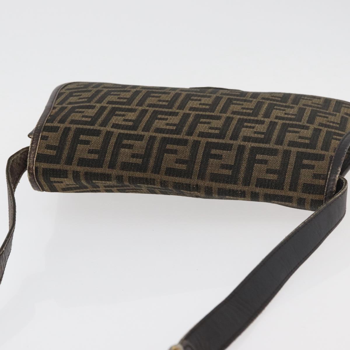 FENDI Zucca Canvas Shoulder Bag Black Brown Auth 176299