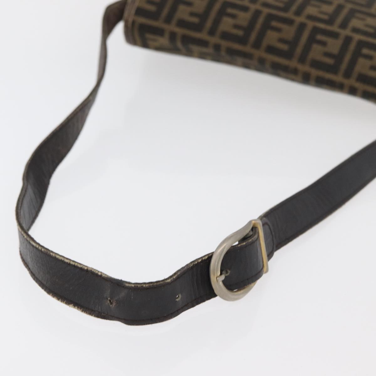 FENDI Zucca Canvas Shoulder Bag Black Brown Auth 176299