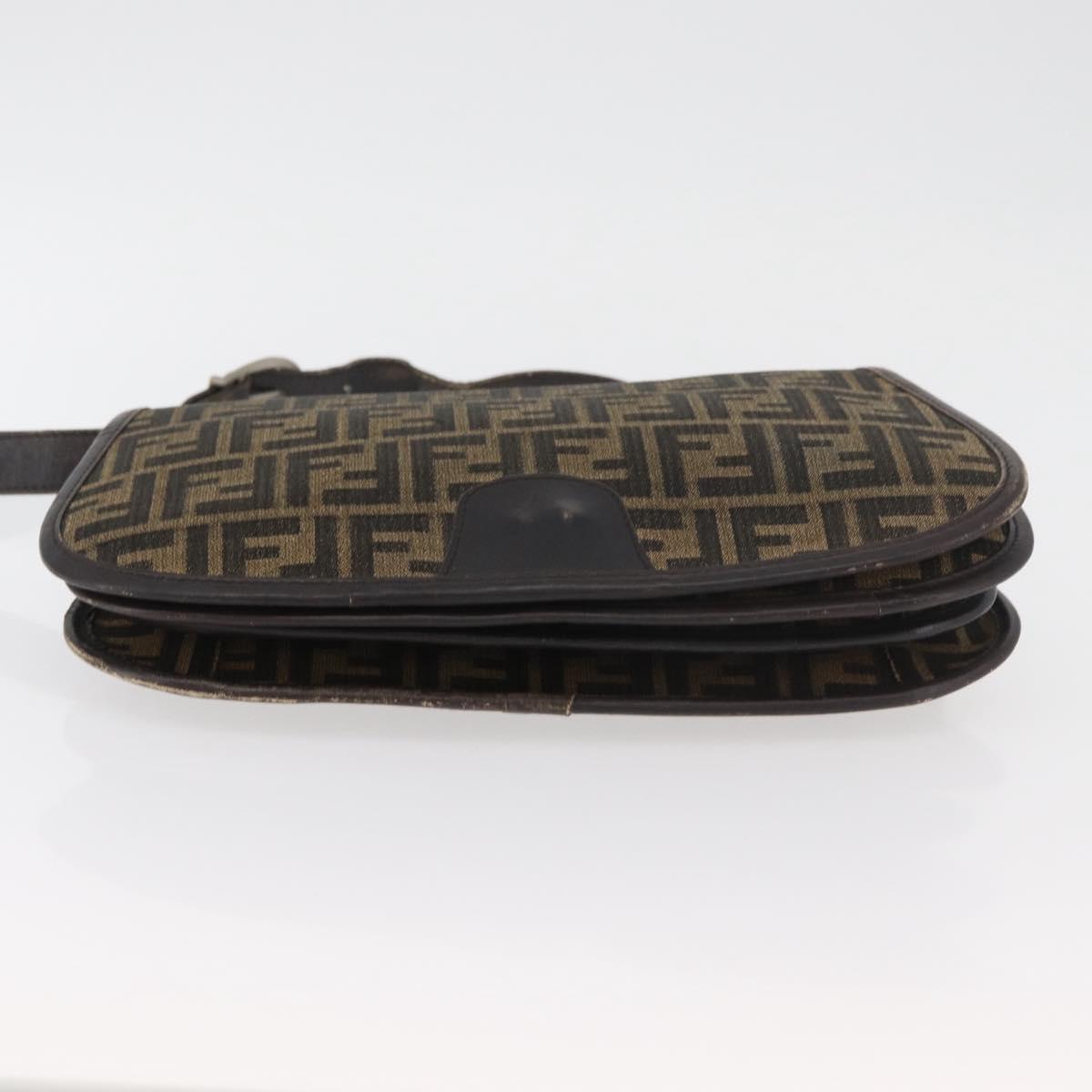 FENDI Zucca Canvas Shoulder Bag Black Brown Auth 176299