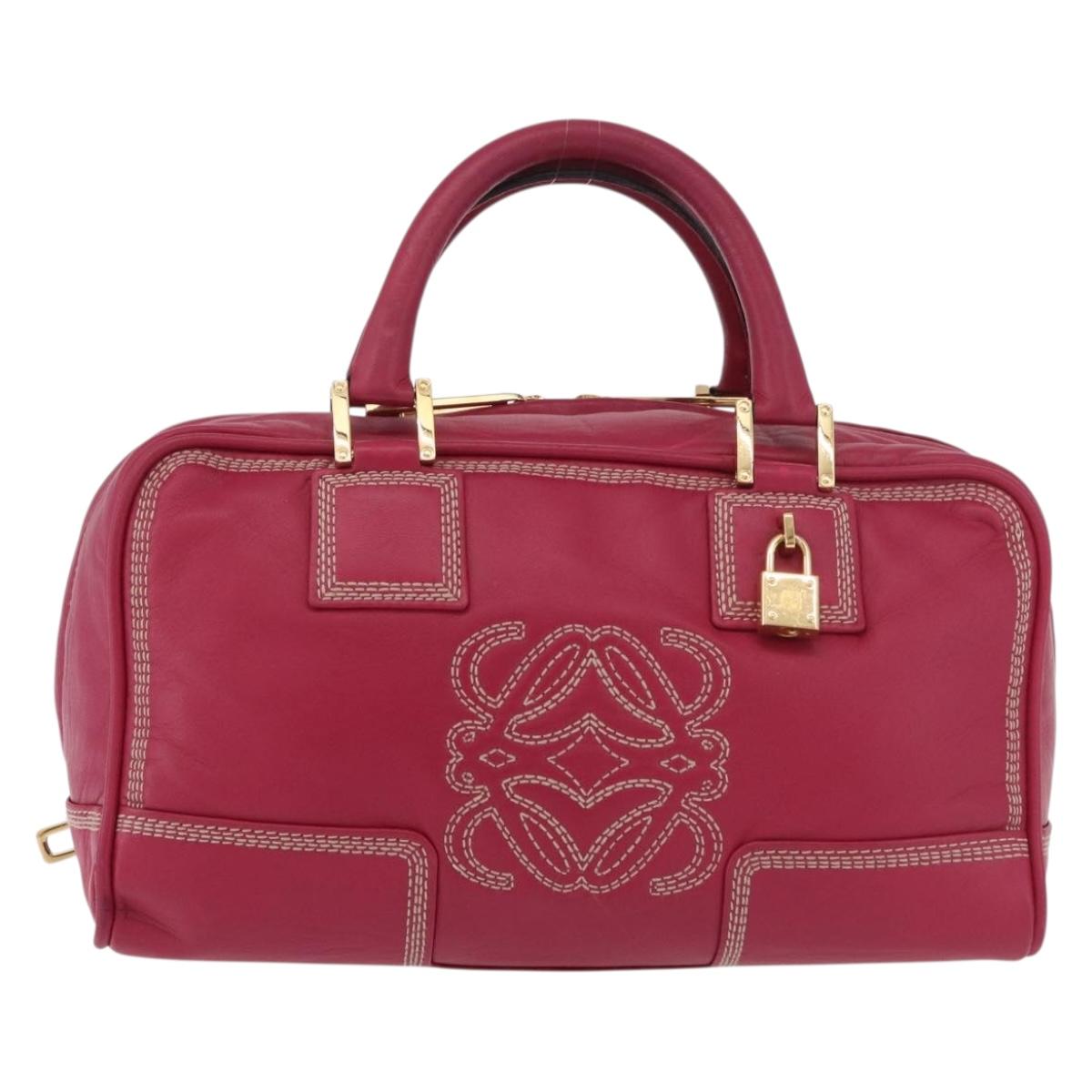 LOEWE Anagram Americana 28 Hand Bag Leather Pink Gold Auth 176302A