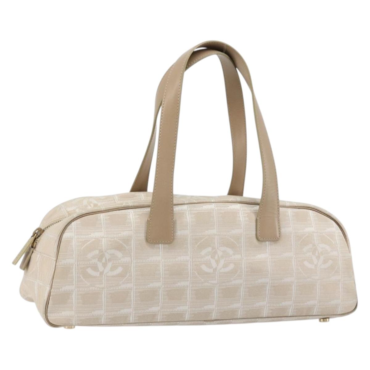CHANEL New Travel Line Hand Bag Nylon Ivory Gold CC Auth 176303A