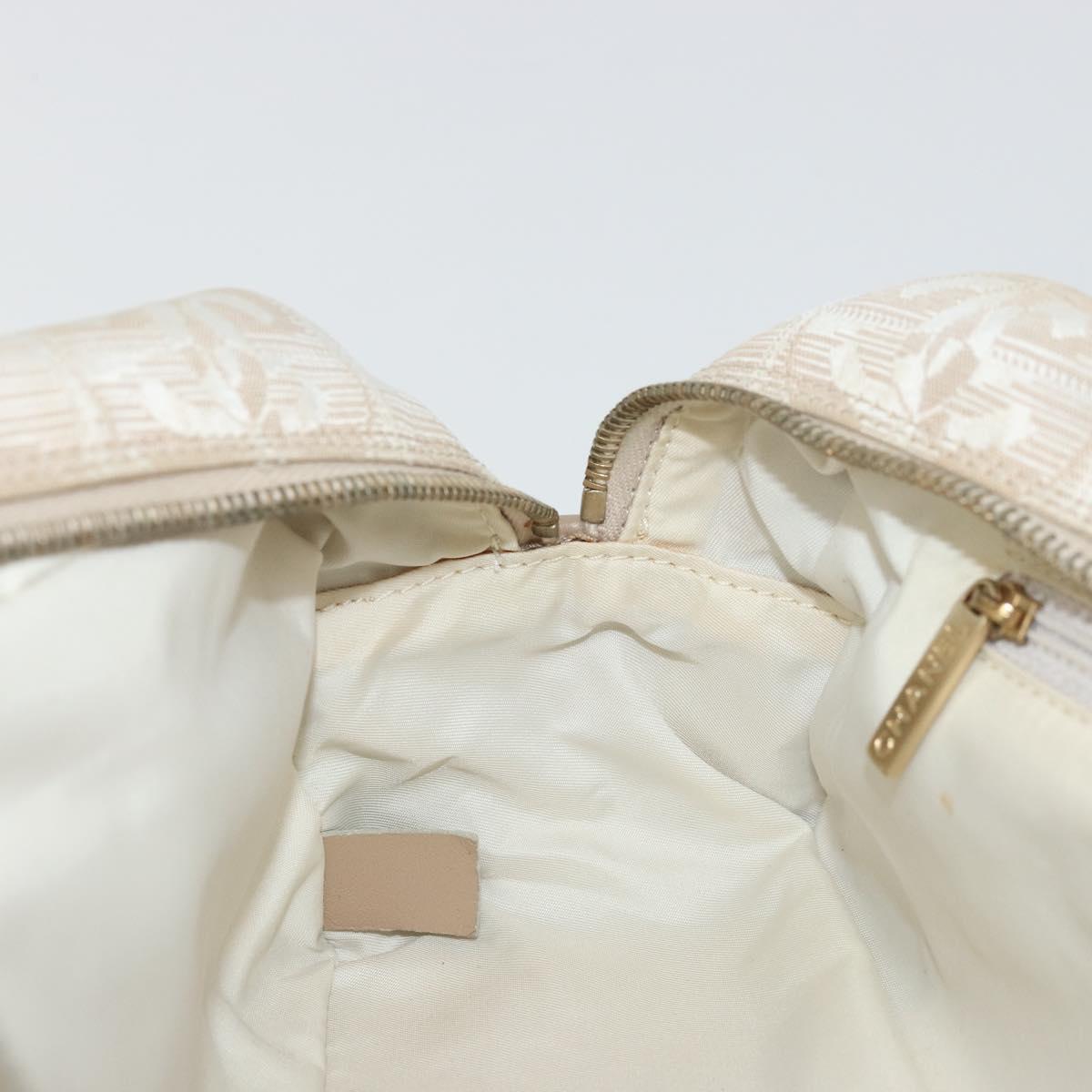 CHANEL New Travel Line Hand Bag Nylon Ivory Gold CC Auth 176303A
