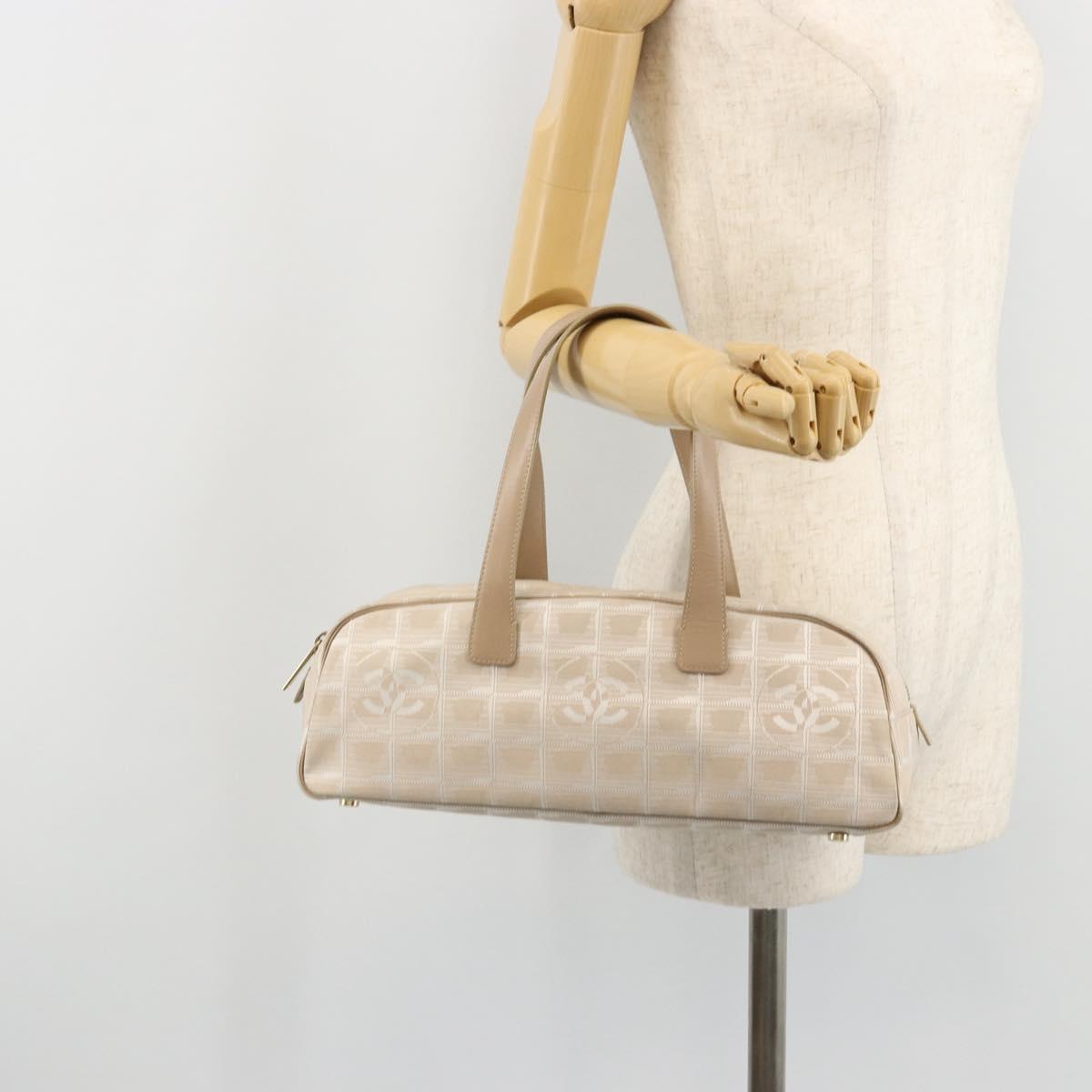 CHANEL New Travel Line Hand Bag Nylon Ivory Gold CC Auth 176303A