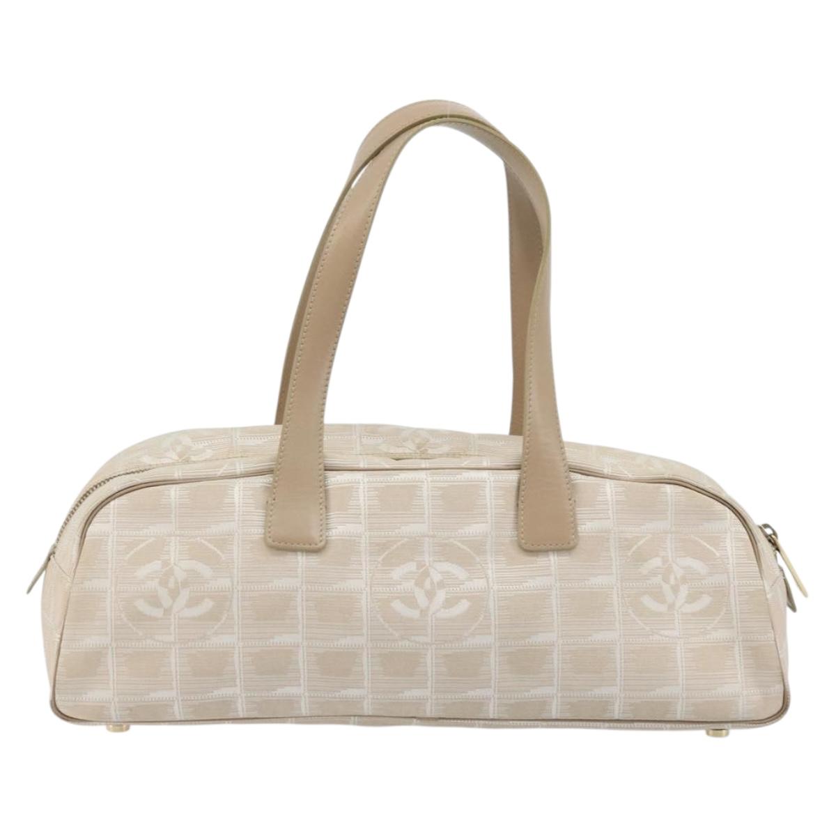 CHANEL New Travel Line Hand Bag Nylon Ivory Gold CC Auth 176303A