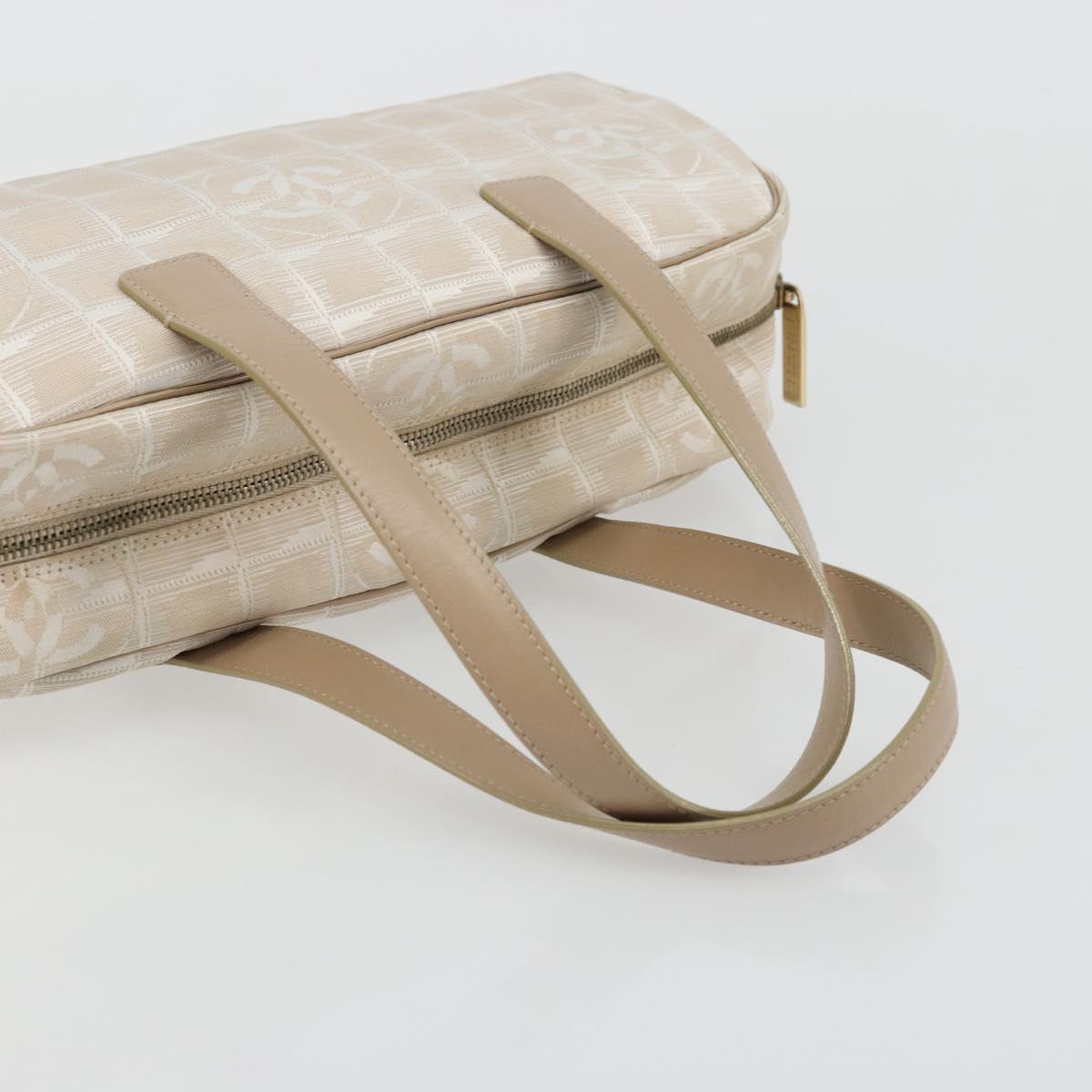 CHANEL New Travel Line Hand Bag Nylon Ivory Gold CC Auth 176303A