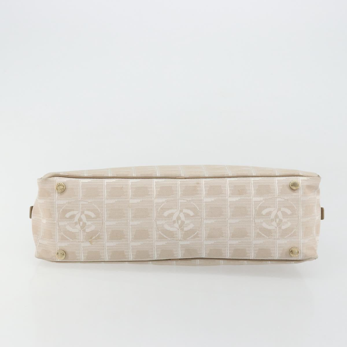 CHANEL New Travel Line Hand Bag Nylon Ivory Gold CC Auth 176303A