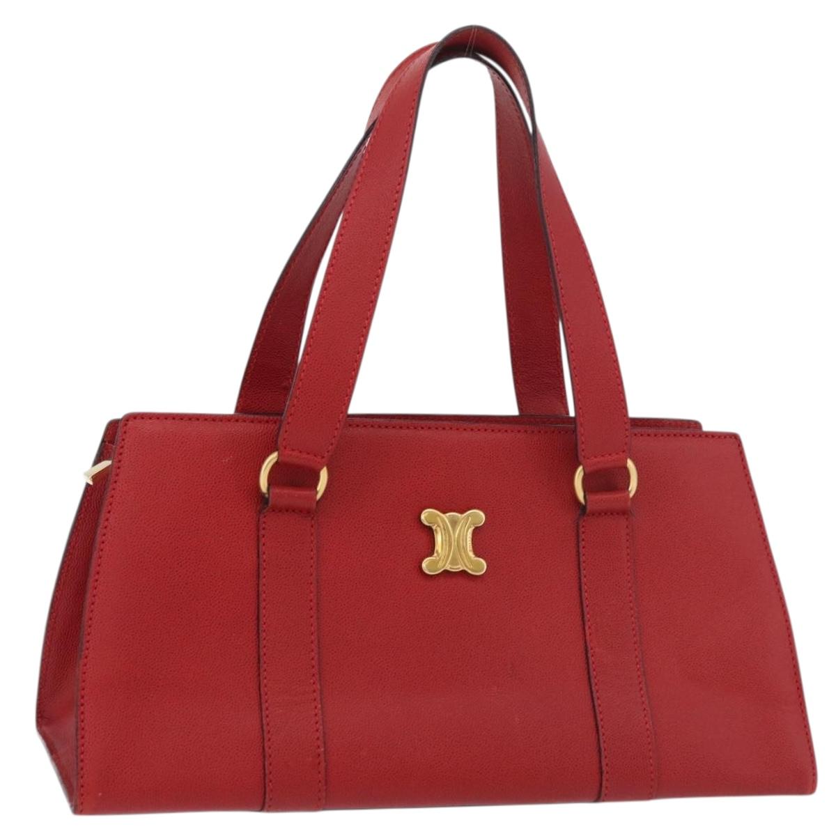 CELINE Hand Bag Leather Red Gold Auth 176319