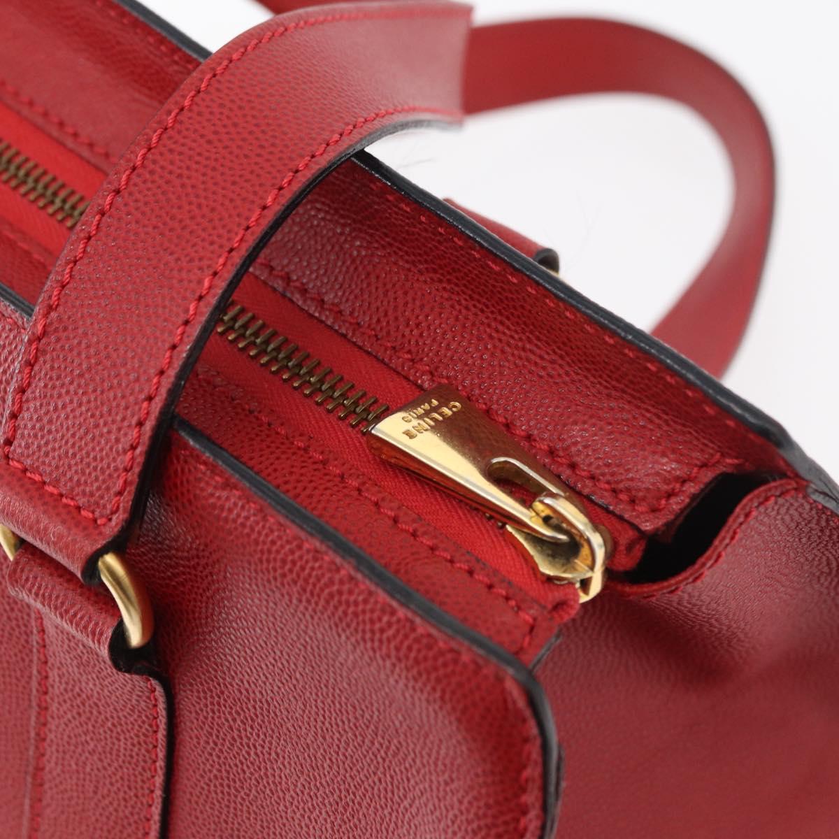 CELINE Hand Bag Leather Red Gold Auth 176319