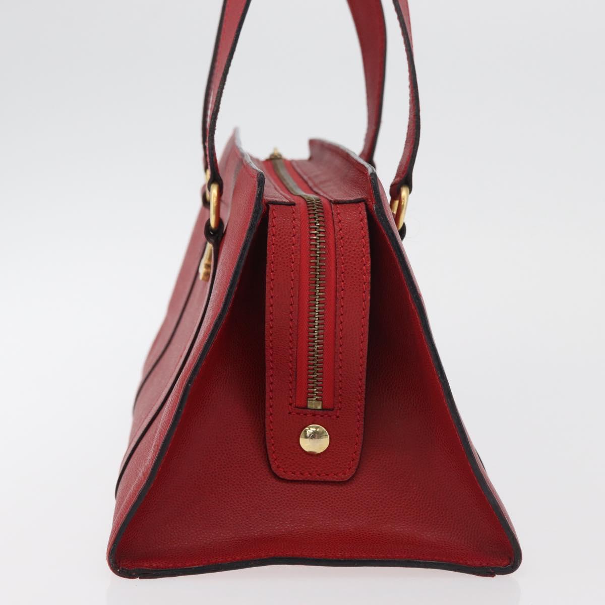 CELINE Hand Bag Leather Red Gold Auth 176319