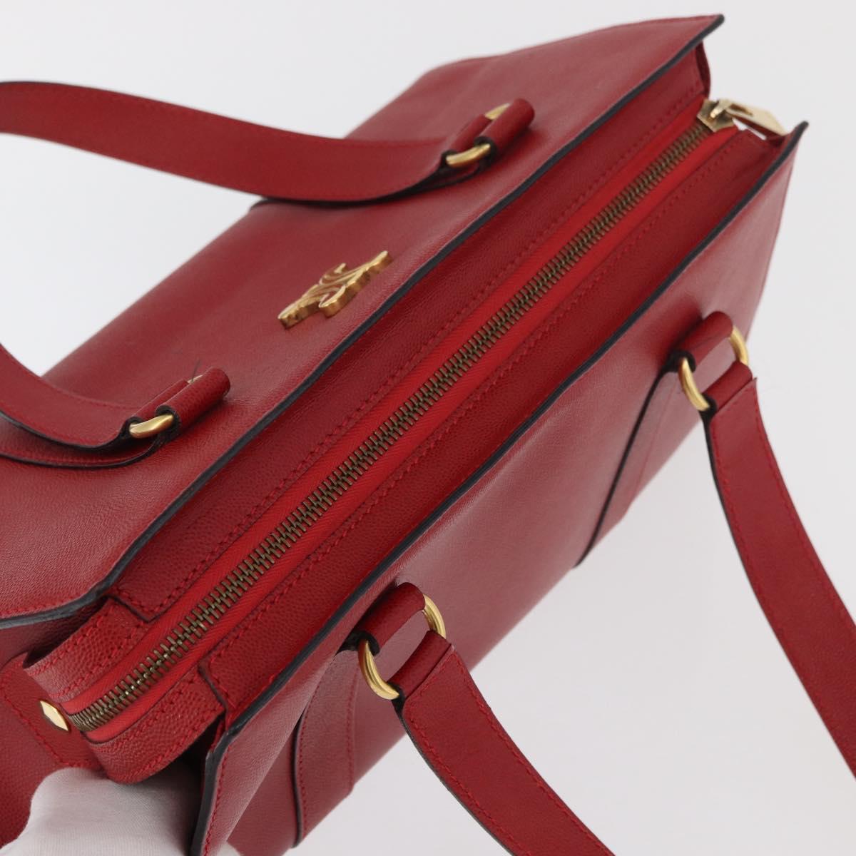 CELINE Hand Bag Leather Red Gold Auth 176319